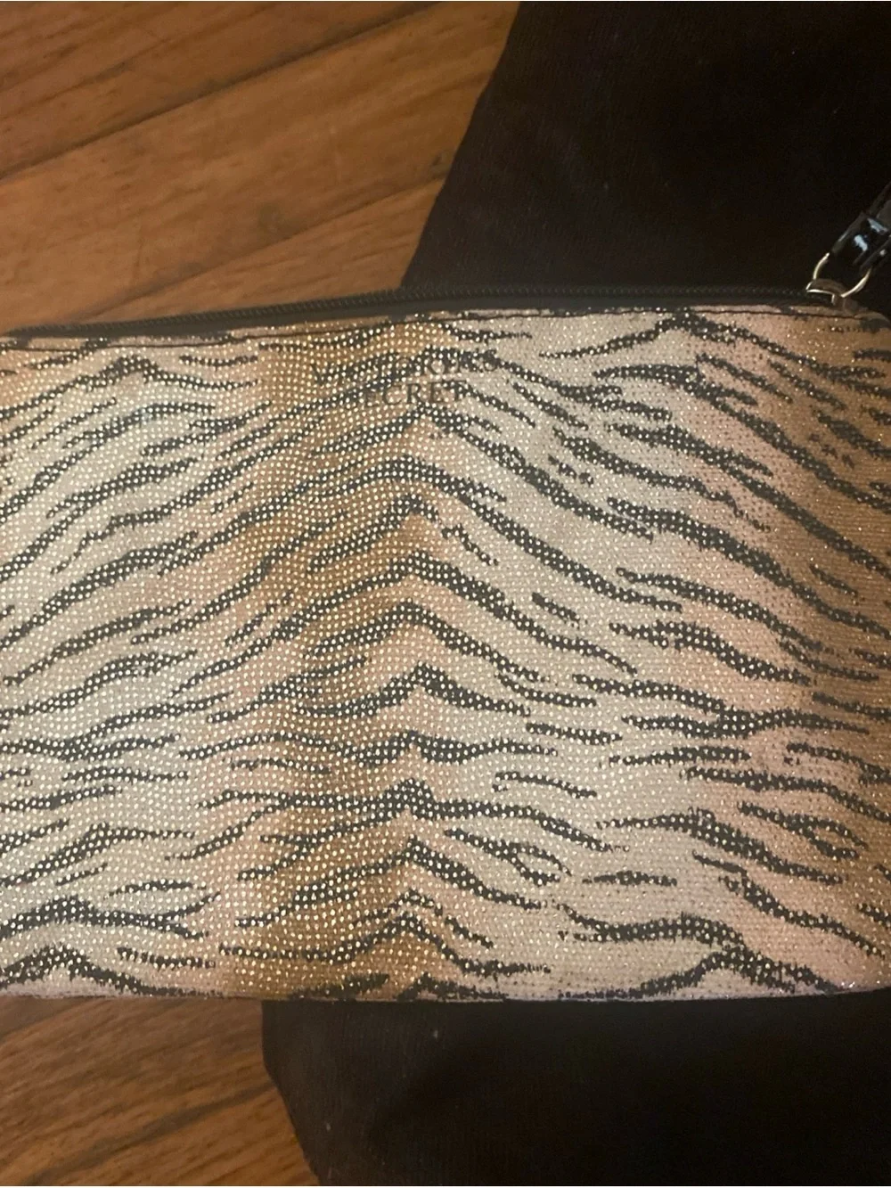 Victoria's Secret Black Tote with Patent Triangle and Zebra Wristlet